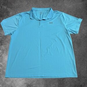 Under Armour Polo Shirt 3XL Teal Blue HeatGear Performance Golf Athletic Mens